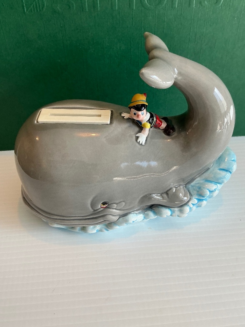 Walt Disney Pinocchio Hand Painted Ceramic Coin Bank Schmid Music Box Monstro